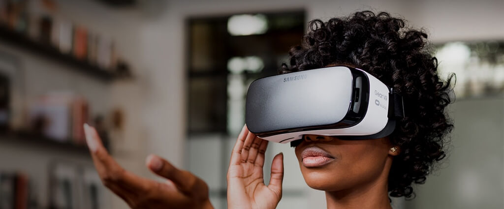 Woman using a Samsung VR headset