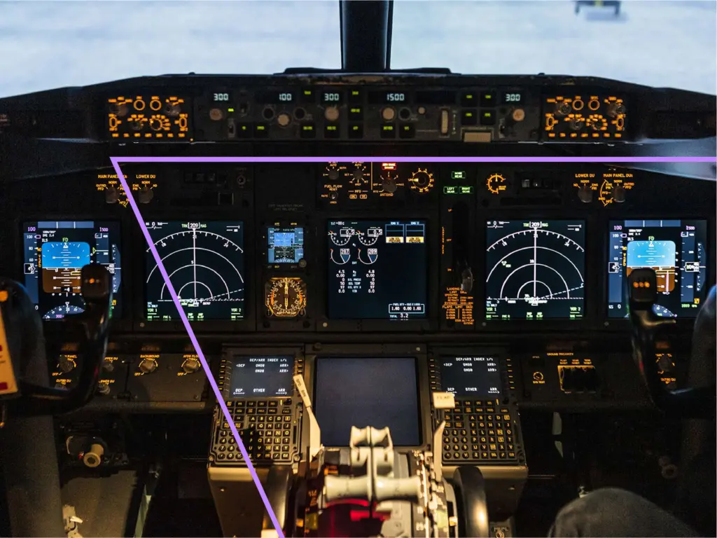 Airplane cockpit control dashboard.