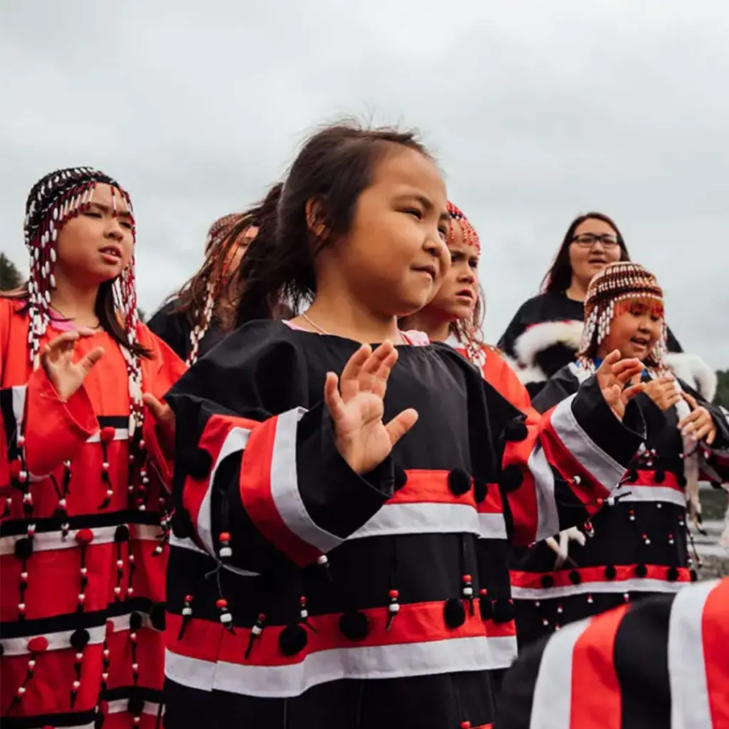 Koniag children celebrating in cultural attire