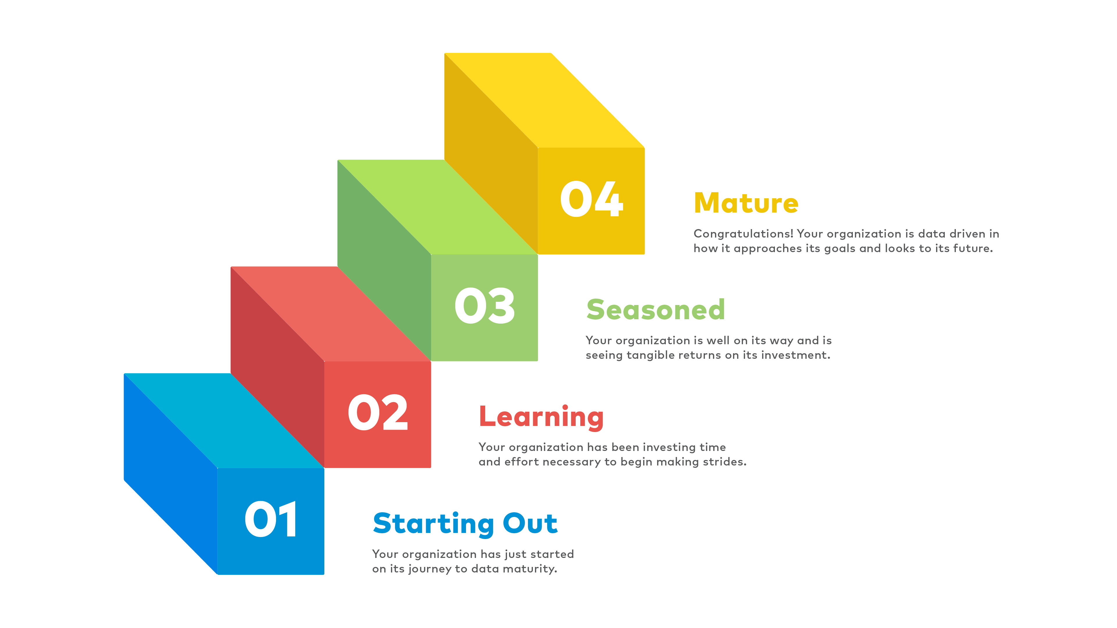 Data Maturity infographic showing Starting Out, Learning, Seasoned and Mature stages