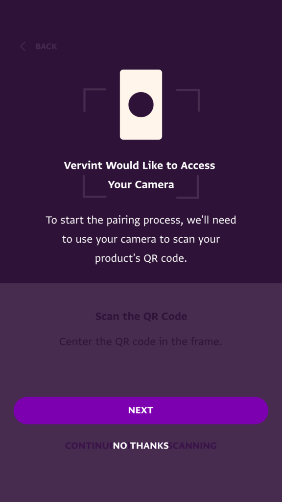 Application screen to gain access to device camera